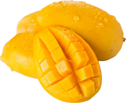 Cutout of Fresh Mangoes with Waterdrops